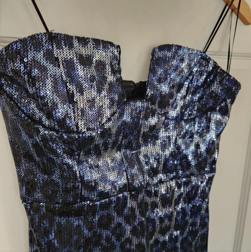 NWT Zara Blue Leopard Sequin Dress - Picture 7 of 10